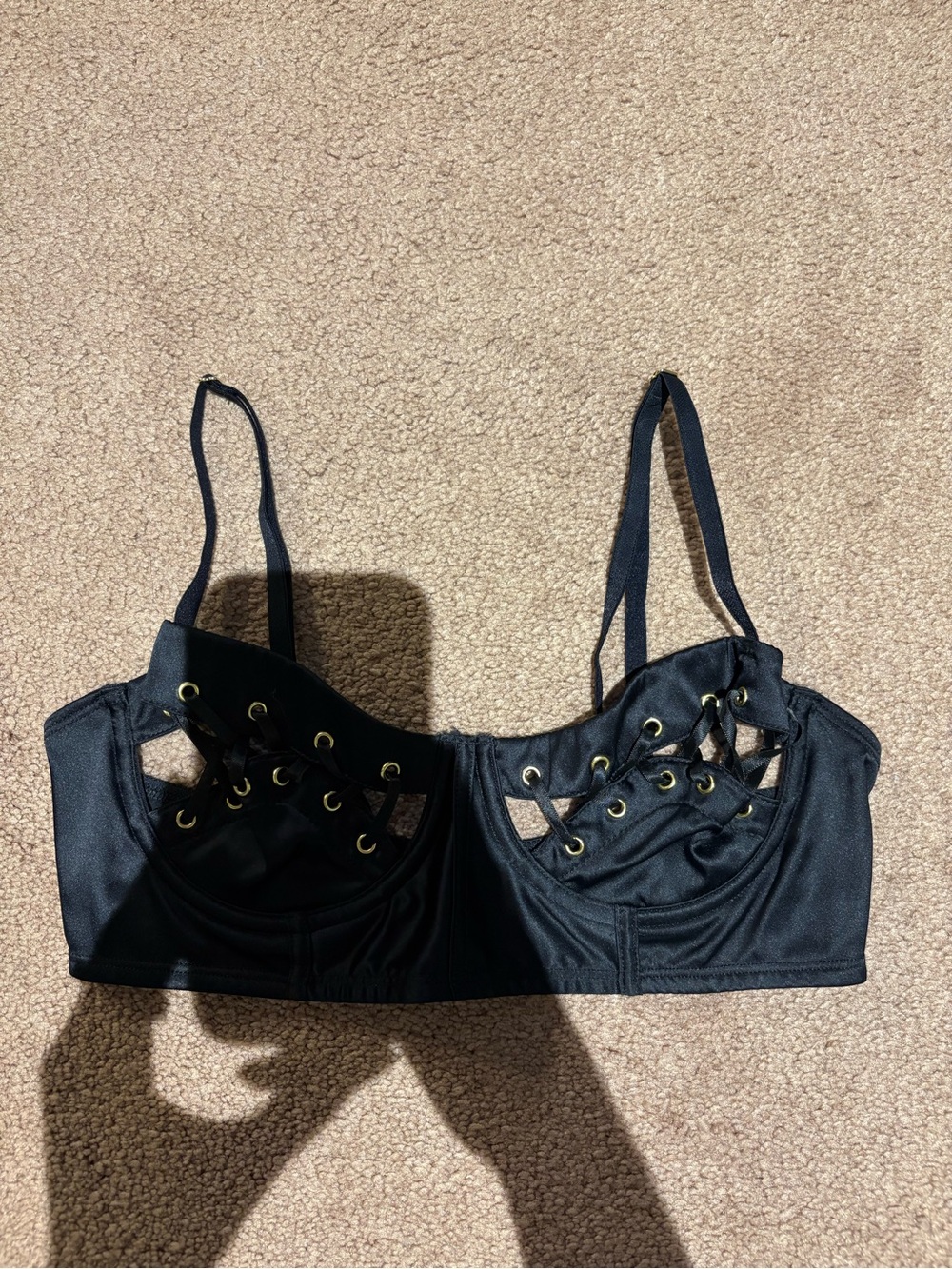 La SENZA Black Lace-Up Satin bra size small